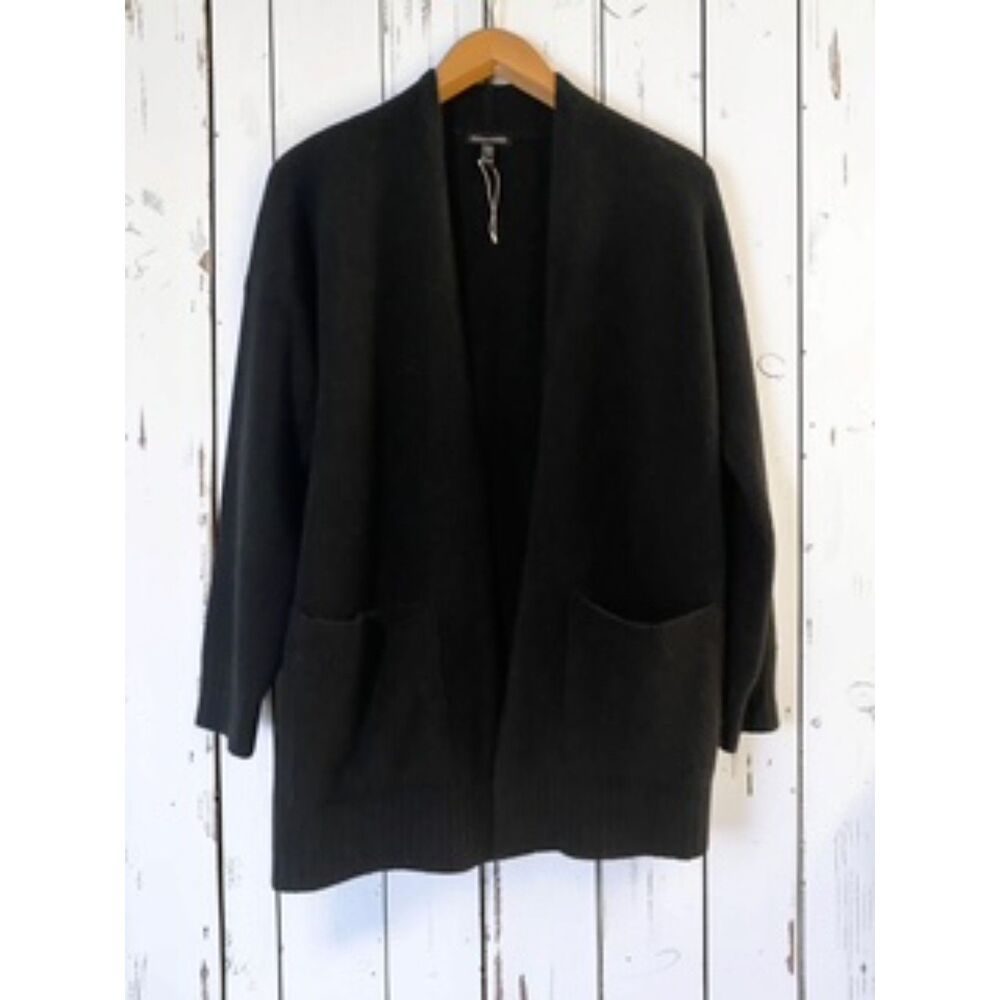 Eileen Fisher Cashmere Silk Bliss Long Cardigan Sweater Open Front Black XXS